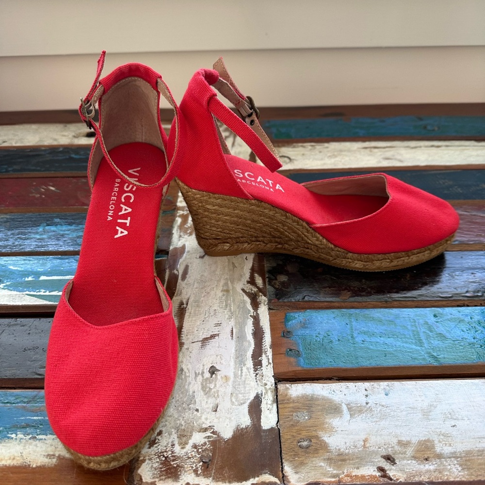 Red Espadrille Wedges with Ankle Strap - Picture 4 of 7